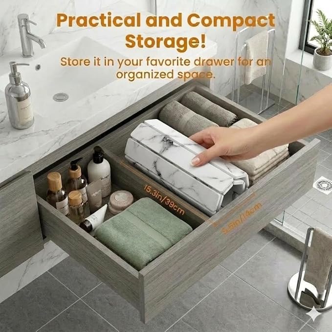 Premium Foldable Stone Bath Mat - Ultra Absorbent Quick Drying Compact Easy to Store &amp Clean Non-Slip Diatomaceous Earth Bath Shower Mat (Marble White)
