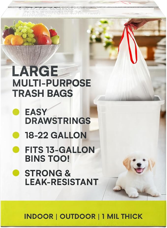 Large Trash Bags Multipurpose Garbage Bags 18 to 22 Gallon 31 x 29 1Mil White Drawstring 360 Count