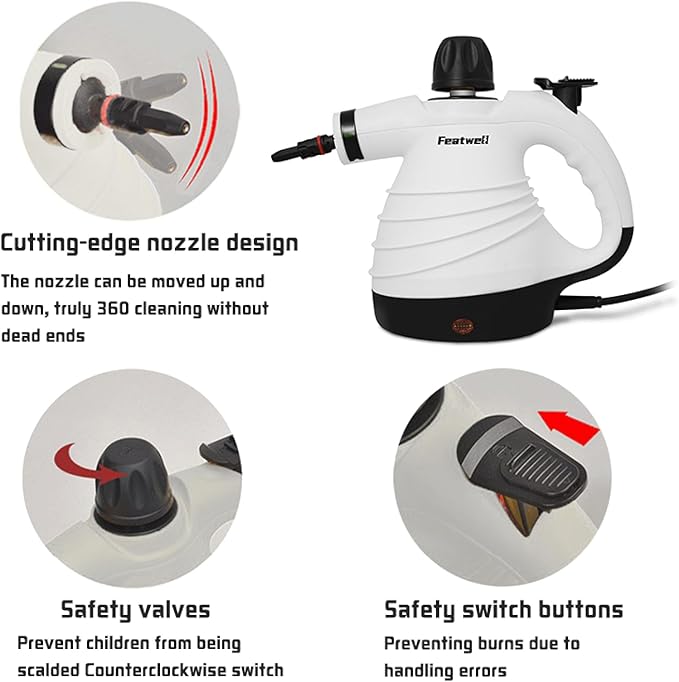 Featwell Handheld Steam Cleaner Pressurized Portable Multi-Surface Steam Cleaner with 12 pcs Accessories Multi-Purpose Portable Steamer for Cleaning Dirt Grease Tile Floor Couch Car