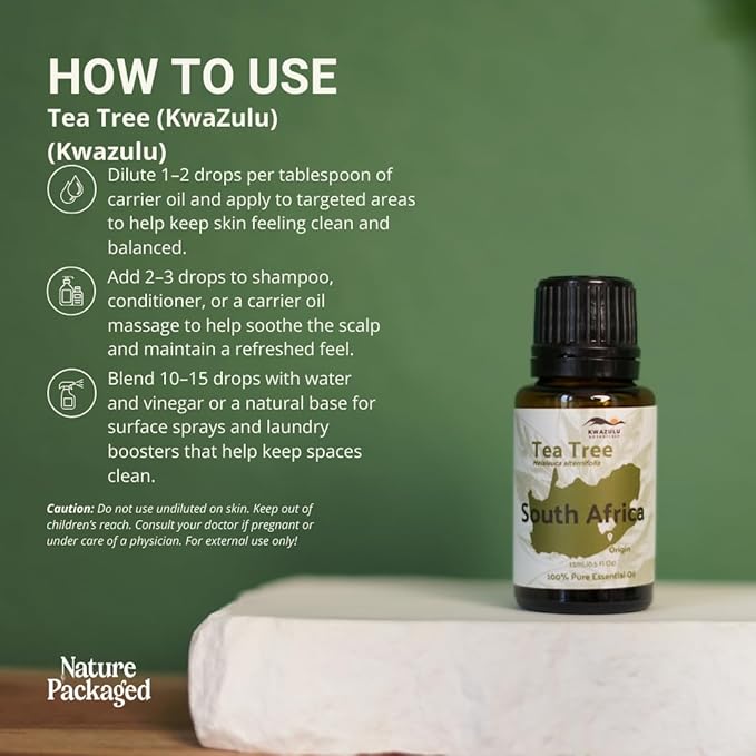 Tea Tree Essential Oil - Direct from Kwazulu Botanicals South Africa - Steam Distilled - Aceite Esencial de Árbol de Té for Aromatherapy Diffuser DIY Candle and Soap Making - 2lbs