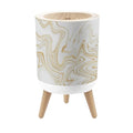 Bathroom Trash Can with Lid White Gold Marble Marbling Texture Design Abstract Oil Painting Style Garbage Bin Waste Basket for Kitchen Office Bedroom Decoration Diaper Pail 1.8 Gallon