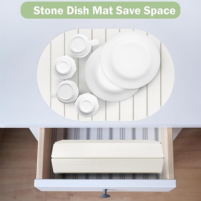 Stone Dish Drying Mat for Kitchen Counter24(L)×16(W) Collapsible Fast-Drying Diatomaceous Earth Mats with Towel Sanding ToolVersatile Stone Drying Mats for Cups Dishes Bottles