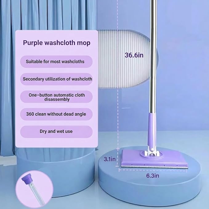2026 Upgraded Snap Grip Mini MopZero Touch Mini Swab Automatic Cloth Changing Sponge mopRetractable Mops for Multi Cleaning for Wall Door Window（Snap Grip Mop + Cleaning Cloth*6） (White)