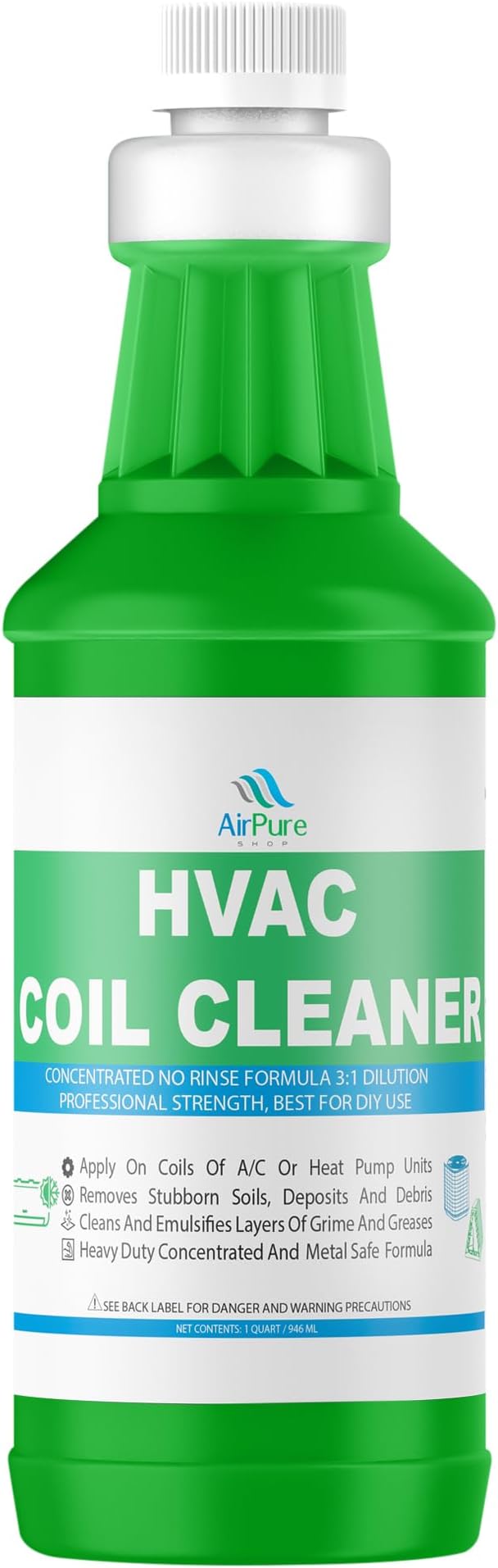 AC Evaporator Coil Cleaner - 1 Quart (946mL) No-Rinse Formula Metal-Safe Corrosion Inhibitors – Cleans Air Conditioners Condensers HVAC Mini Splits Heat Pumps – Residential &amp Commercial Use