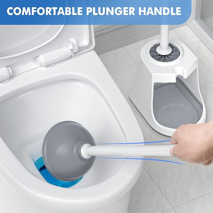 Toilet Plunger and Brush Bowl Brush and Heavy Duty Toilet Plunger Set with Ventilated Holder 2-in-1 Toilet Brush and Plunger Combo for Bathroom Cleaning (2 White)