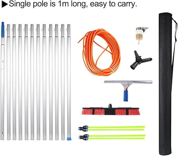 Window Cleaning Pole Water Fed Telescopic Brush Water/Hose Fed Pole for Cleaning Photovoltaic and Solar Panels 12M Rod 50Cm Brush Head