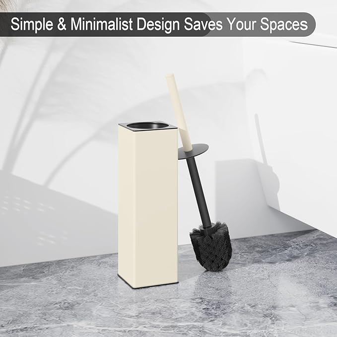 BGL Standing Toilet Brush and Holder Matte White Aluminium Toilet Bowl Cleaner Brush and Holder for Bathroom Storage and Organization Square Design Sturdy and Space Saving