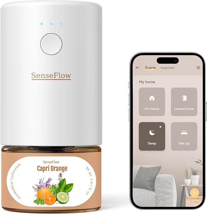 SF101S Pro Smart Plug in Air Freshener for Home Waterless Essential Oil Diffuser Aromatherapy Home Diffuser 120-Day Natural Aroma Mist Covers 1000 Sq Ft – Free 30ml Capri Orange