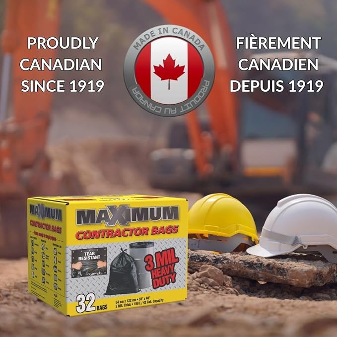 Maximum Heavy Duty Garbage Bags 42-Gallon 3 Mil Black Garbage Bags Extra Large Tear Resistant Industrial Strength 32 Counts