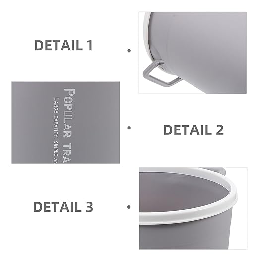Round Household Trash Can Waste Container Gray Small Kitchen Bathroom Wastebasket Compact Garbage Recycling Bin for Home Storage and Bathroom Use