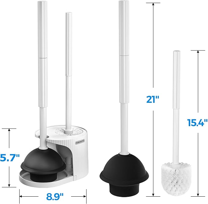 2Pack 2 in 1 Toilet Brush and Plunger Set Extended Handle PlungerToilet Bowl Brush Plunger SetBathroom Cleaning Tools Toilet Brush Plunger ComboCleaning BrushCleaning Supplies(White)