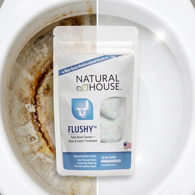 Natural House Flushy - Probiotic Toilet Bowl Cleaner Pods - Septic Safe - Removes Hard Water Stains - Fresh Mint Scent - 120 Pack