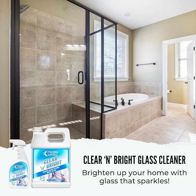 Hygea Natural Clear 'n' Bright - Non-Toxic Glass Cleaner Spray - Streak-Free &amp Ammonia-Free Window Cleaning - Window &amp Mirror Cleaning Supplies - Safe &amp Fast (3 Pack 24oz Spray)