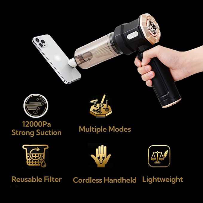 Handheld Car Vacuum Cleaner 16000Pa Vacuum Cleaner and Air Duster Multi-Nozzles for Car Home Office Pet