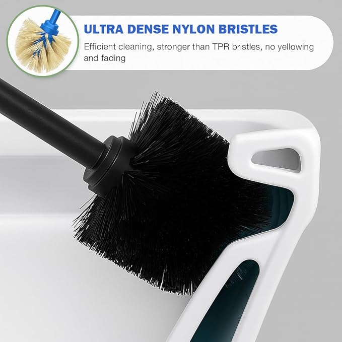 304 Stainless Steel Toilet Brush and Holder Set Heavy Duty Toilet Bowl Brush and Holder with Removable Inner Bowl Splash Protection Long Handle for Bathroom