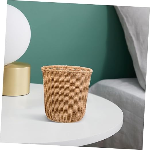 PRETYZOOM Rustic Style Woven Trash Can Multi-Functional Imitation Rattan Waste Basket for Living Space