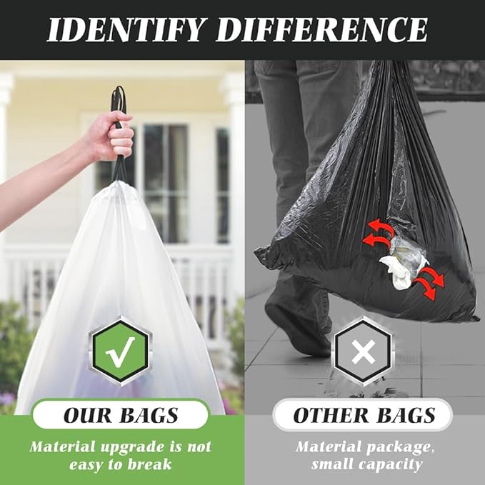 18 Gallon 120 Counts Strong Drawstring Trash Bags Garbage Bags by Teivio Bathroom Trash Can Bin Liners Plastic Bags for home office kitchen White