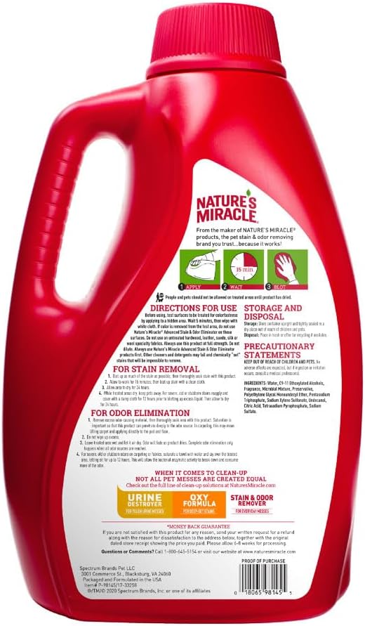 Nature’s Miracle Advanced Stain &amp Odor Eliminator Sunny Lemon Scent Severe Mess Enzymatic Formula For Tough Pet Messes 1 Gallon