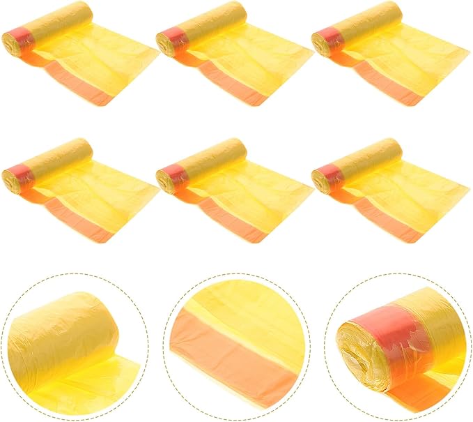 Disposable Drawstring Trash Bags 150pcs (10 Packs) Yellow Plastic Rubbish Bags with Handles for Household Waste Organizer and Kitchen Use