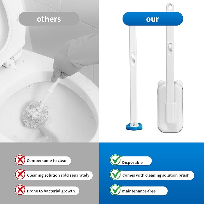 Disposable Toilet Brush with 48 RefillsToilet Cleaning SuppliesToilet Wand Brush Starter KitWall Mounted Toilet Bowl Cleaner Brush with Holder for Bathroom Deep Cleaning &amp Hygiene (White)