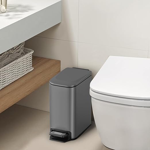 Cesun Small Bathroom Trash Can with Lid Soft Close Step Pedal 6 Liter / 1.6 Gallon Stainless Steel Garbage Can with Removable Inner Bucket Anti-Fingerprint Finish (Gray)