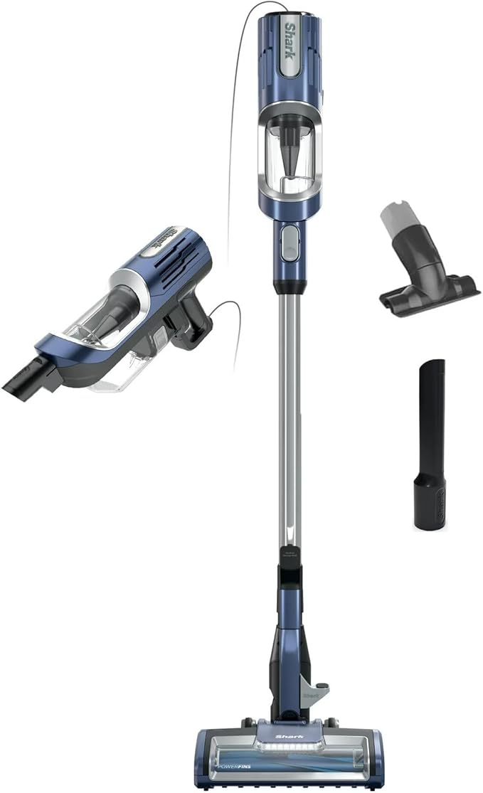 Shark HZ600 Ultralight Pet Pro Corded Stick Vacuum with PowerFins &amp Self-Cleaning Brushroll Converts to Hand Vacuum Pet Crevice &amp Upholstery Tools Blue (Renewed)