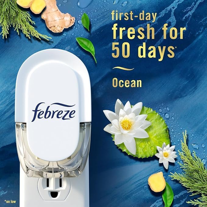 Febreze Odor-Fighting Fade Defy PLUG Air Freshener - 87 fl. oz. 4 Oil Refills (Ocean)