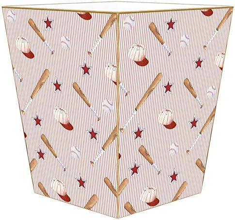 Marye-Kelley-Red Baseball Wastepaper Basket Decoupage Wood Decorative Wastebasket for Kitchen Bathroom Bedroom Living Room Handmade Made in The USA