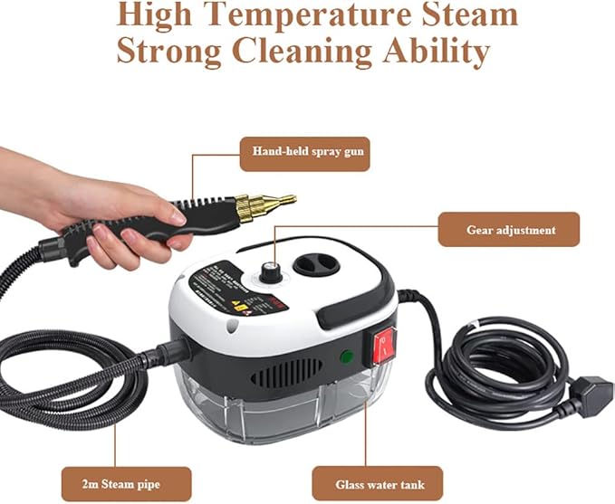 Portable Handheld Steam Cleaner 2500W 105C Steam 3BAR Pressure 1000ml Tank 6-Position Adjustment Floor Sink Car etc.
