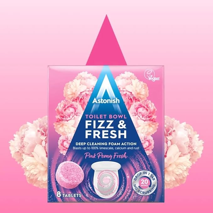 Astonish Special Aromatic Edition Toilet Bowl Fizz &amp Fresh Deep Cleaning Foam Action Tabs Pink Peony Fresh Scent 8 Tablets 12 pack