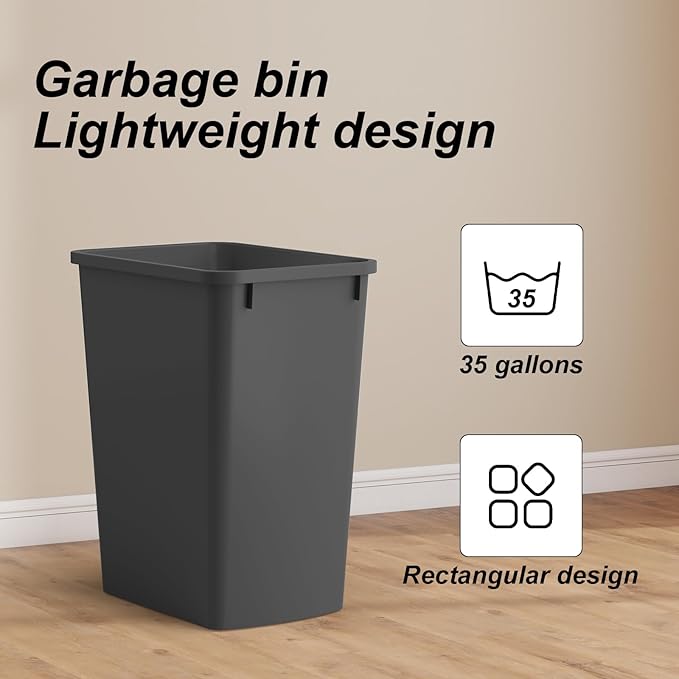35QT Kitchen Trash Can Sturdy and Lightweight Slim Trash Can Trash Cans for Kitchen Workspace Bathroom Office Easy to Clean 2-Pack Black