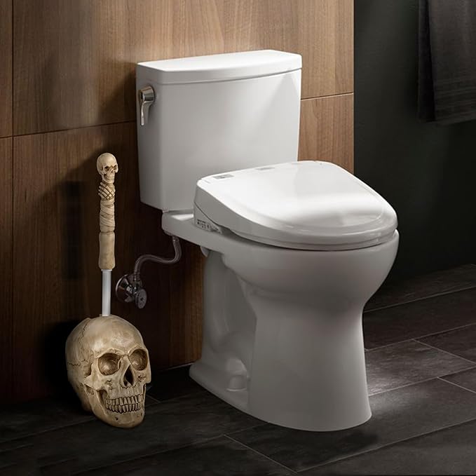 Toilet Brush and Holder Set for BathroomSkullduggery Skeleton Gothic Bathroom Decor Toilet Bowl Brush SetSpace Saving for Storage Drip-Proof Easy to Assemble Deep Cleaning