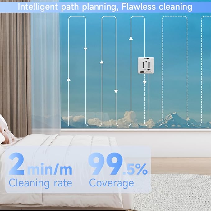 Window Cleaning Robot 3000Pa Suction Auto Water Spray Intelligent Path Planning3 ModesRemote Control&ampSafety Rope–Efficient Glass Cleaner for High-Rise/Frameless/Home Glass with Portable Case