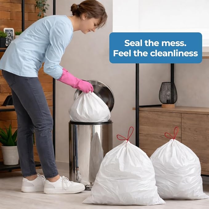 13 Gallon Trash Bags -200 Count White Trash Holders -23''×27'' Unscented Trash Bags with Drawstrings