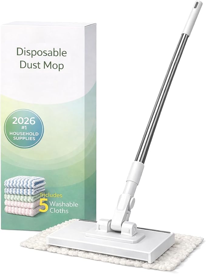 Cloth Changing Mini Mop Zero Touch Lazy Mop Clip Clamp Disposable Dust Wet and Dry Compatible Click Snap Easy Wall Floor Clean Reusable for Small Spaces (2PCS)
