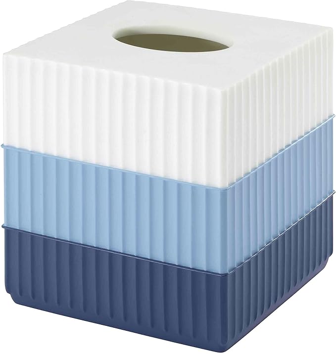 IZOD - Tissue Box Cover Resin Countertop Bathroom Accessories Dorm Room Essentials Striped Bathroom Decor (Clubhouse Collection Blue)