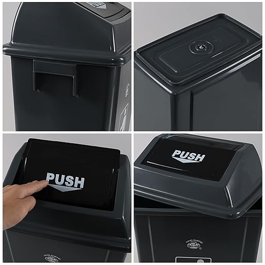 6 Gallon Plastic Swing Lid Trash Can Garbage Can with Swing Top Lids 4 Packs