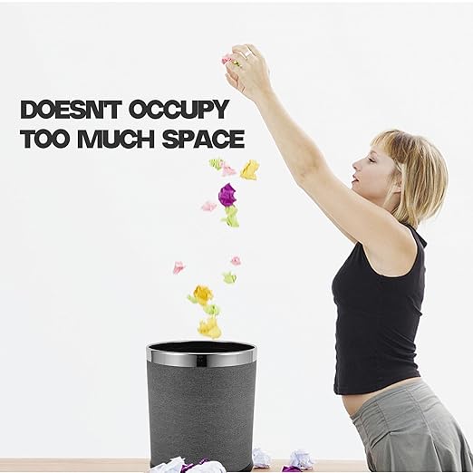 10l Indoor Trash Can Garbage Bin for Bathroom Kitchen Double-Layer Gray Leather Wastebasket Retro Round Home Use Trashcan for Hotel Ktv