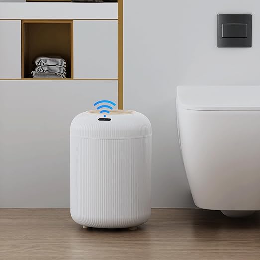 URALFA Automatic Bathroom Trash Can with Lid 3 Gallon Motion Sensor Trash Can Soft Close Removable Legs Touchless Trash Bin Smart Plastic Garbage Can for Bedroom Office Kitchen White