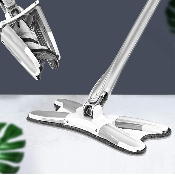 Manual Extrusion Flat Mop with Hands-Free Wringing Microfiber Replaceable Pads Stainless Steel Telescopic Rod Household &amp Window Cleaning