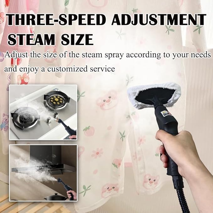1250ML Portable Steam Cleaner 1500W Handheld Steam Cleaner 4Bar 105°C 3 Gear Adjustment for Cleaning Upholstery Bathroom Grout and Tiles Car Detailing White