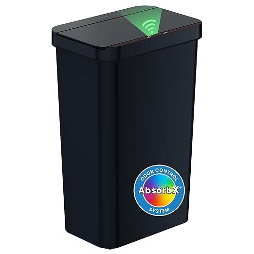 iTouchless Prime 13.2 Gallon Sensor Trash Can Durable Dent-Proof Construction Slim and Space-Saving Automatic Bin Great for Kitchen Home Office Business Garage Black Color Plastic