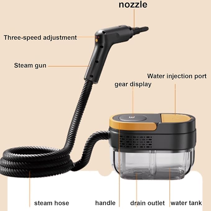 Steam Cleaner with Handle Controllable SwitchPortable 2500W High Pressure Handheld Steam Cleanerfor Car Kitchen Furniture Grout TileYellow