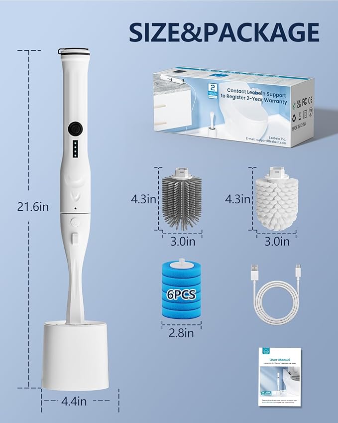 Electric Toilet Brush and Holder Set Leebein 8 in 1 Electric Toilet Bowl Cleaning Kit with 8 Replaceable Brushes Hard Nylon Brush and Soft Silicone Brush 6 Refills Disposable Cleaner Brush