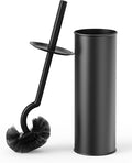 Cesun Toilet Brush and Holder Set - Curved Design Toilet Brush for Deep Cleaning Under Rim 304 Stainless Steel Toilet Bowl Brush and Holder for Bathroom Rv Black(2 Replaceable Brush Head Included)
