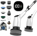 WKY-Electric Spin Scrubber - 10-in-1 Cordless Shower Scrubber &amp Cleaning Brush with Extendable Handle 2 Speeds IPX7 Waterproof Brush Heads LED Display Smart AI Chipfor Bathroom Kitchen White