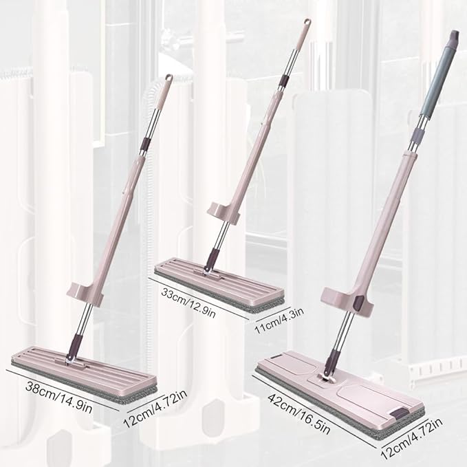 Lazy Person's Self-Washing Flat Mop 360° Rotatable Adjustable Cleaning Mop Hands-Free Flat Floor Mop Wet and Dry Mop Self Wringing Flat Mop Microfiber Mops for Floor Cleaning (With 2 Cloth 42*12CM)