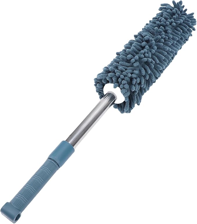 Telescopic Duster with electrostatic adsorption Soft 60 to 80 cm Washable with Flexible Corner Brushes for Easy dust Removal (Navy Blue)