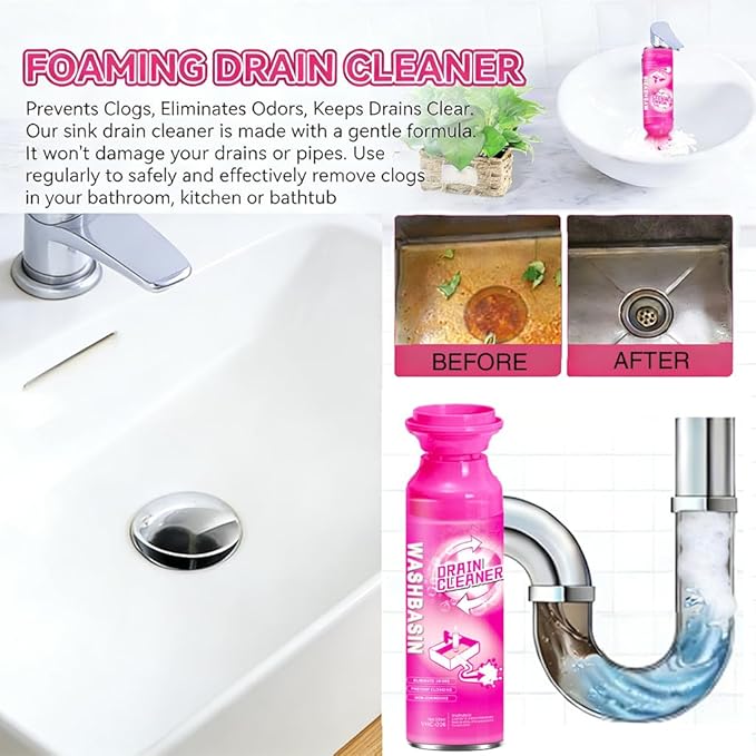 Foaming Drain Cleaner (2 Pack) Sink Clog Remover and Deodorizer for Bathroom &amp Kitchen Pipe Deep Cleaning Foam for Bathtub Shower Washbasin Dissolves Hair Grease &amp Soap Scum to Fix Slow