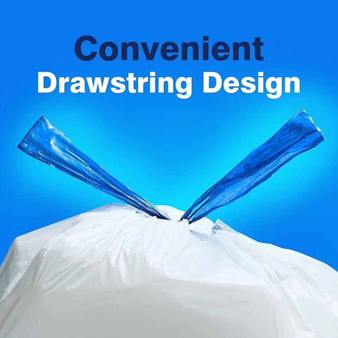 300 Count Tall Kitchen Drawstring Trash Bags 13 Gallon 100% Post-Consumer Recycled Commercial Garbage Bags GRS Compliant Unscented White